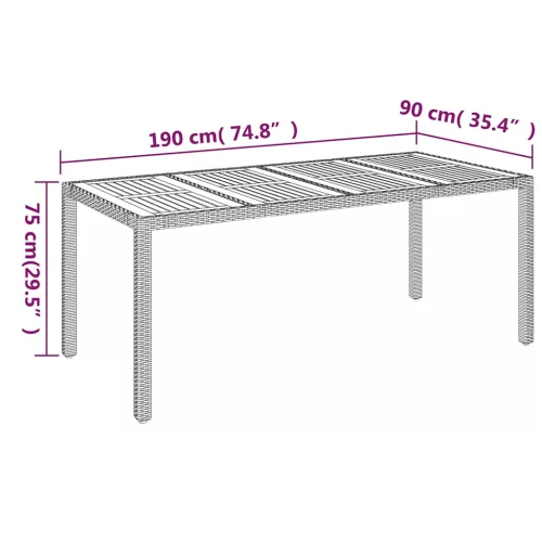 Szürke polyrattan falapos kerti asztal 190 x 90 x 75 cm