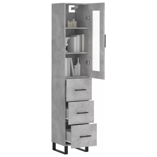 Betonszürke szerelt fa magasszekrény 34,5x34x180 cm