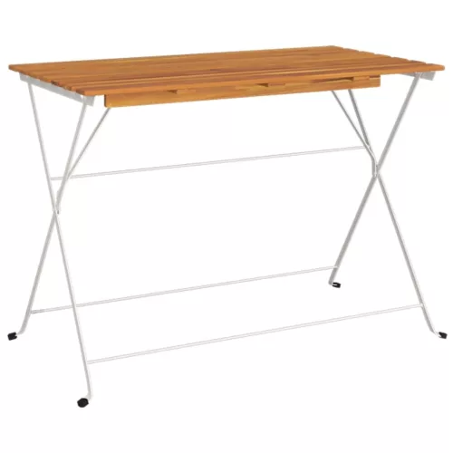Tömör akácfa és acél összecsukható bisztróasztal 100x54x71 cm