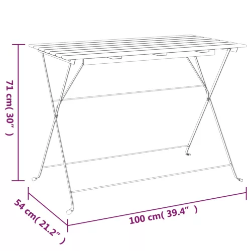 Tömör akácfa és acél összecsukható bisztróasztal 100x54x71 cm