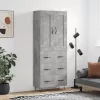 Betonszürke szerelt fa magasszekrény 69,5 x 34 x 180 cm