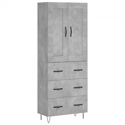 Betonszürke szerelt fa magasszekrény 69,5 x 34 x 180 cm