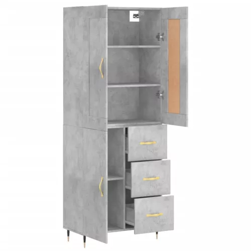 Betonszürke szerelt fa magasszekrény 69,5 x 34 x 180 cm