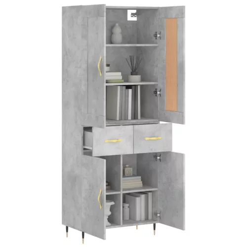 Betonszürke szerelt fa magasszekrény 69,5 x 34 x 180 cm