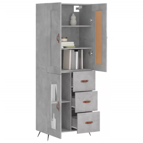 Betonszürke szerelt fa magasszekrény 69,5 x 34 x 180 cm