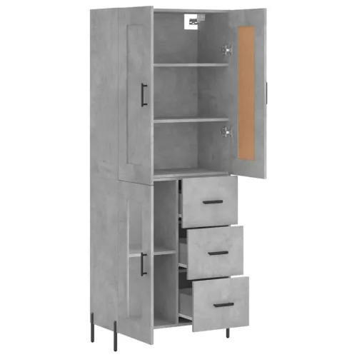 Betonszürke szerelt fa magasszekrény 69,5 x 34 x 180 cm