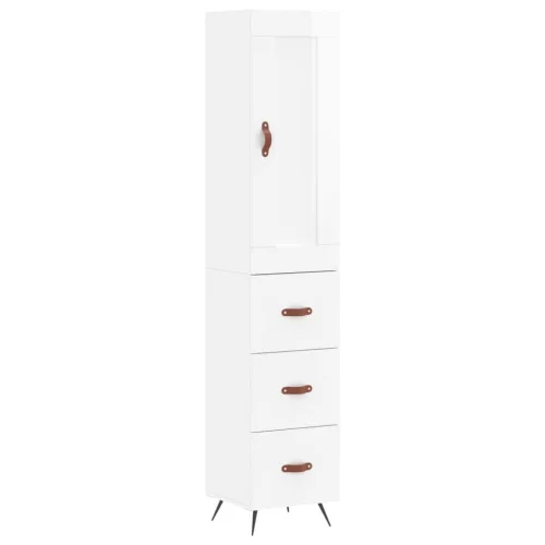 Magasfényű fehér szerelt fa magasszekrény 34,5 x 34 x 180 cm