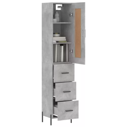 Betonszürke szerelt fa magasszekrény 34,5x34x180 cm
