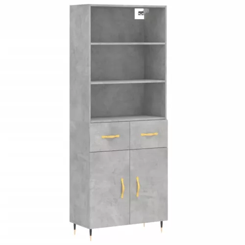 Betonszürke szerelt fa magasszekrény 69,5 x 34 x 180 cm