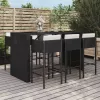 7 részes fekete polyrattan kerti bárszett párnákkal