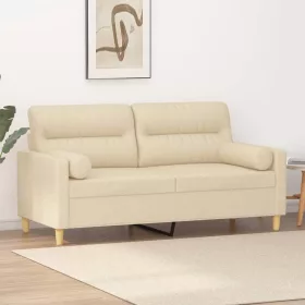   2 személyes krémszínű szövet kanapé díszpárnákkal 140 cm