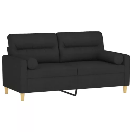 2 személyes fekete szövet kanapé díszpárnákkal 140 cm