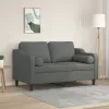 2 személyes sötétszürke szövet kanapé díszpárnákkal 120 cm