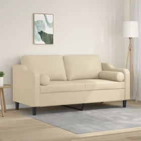   2 személyes krémszínű szövet kanapé díszpárnákkal 140 cm