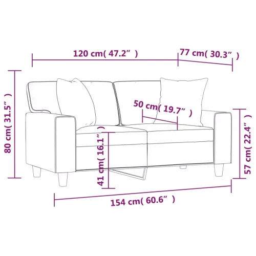 2 személyes cappuccino színű műbőr kanapé díszpárnákkal 120 cm
