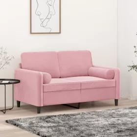   2 személyes rózsaszín bársony kanapé díszpárnákkal 120 cm