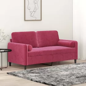 2 személyes bordó bársony kanapé díszpárnákkal 140 cm