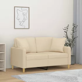   2 személyes krémszínű szövet kanapé díszpárnákkal 120 cm