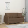 2 személyes barna szövet kanapé díszpárnákkal 120 cm