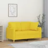 2 személyes világossárga szövet kanapé díszpárnákkal 120 cm