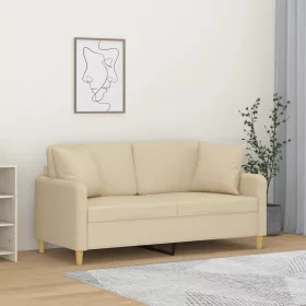  2 személyes krémszínű szövet kanapé díszpárnákkal 140 cm