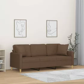 3 személyes barna szövet kanapé díszpárnákkal 180 cm