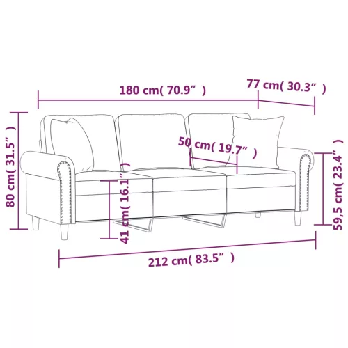 3 személyes sárga bársony kanapé díszpárnákkal 180 cm