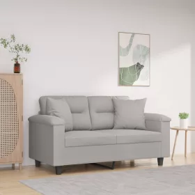   2 személyes világosszürke párnás mikroszálas szövetkanapé 120cm