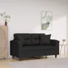 2 személyes fekete mikroszálas szövetkanapé párnákkal 120 cm
