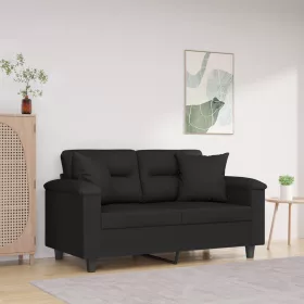   2 személyes fekete mikroszálas szövetkanapé párnákkal 120 cm