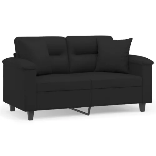 2 személyes fekete mikroszálas szövetkanapé párnákkal 120 cm