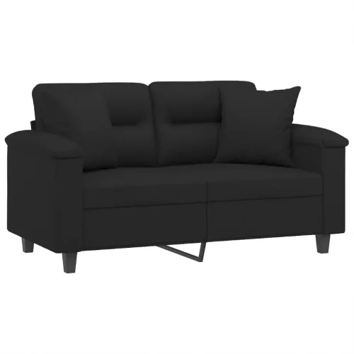 2 személyes fekete mikroszálas szövetkanapé párnákkal 120 cm