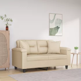   2 személyes krémszínű mikroszálas szövetkanapé párnákkal 120 cm