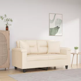   2 személyes bézs mikroszálas szövetkanapé párnákkal 120 cm