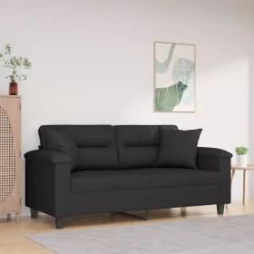   2 személyes fekete mikroszálas szövetkanapé párnákkal 140 cm