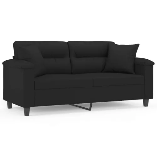 2 személyes fekete mikroszálas szövetkanapé párnákkal 140 cm