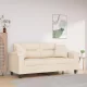 2 személyes bézs mikroszálas szövetkanapé párnákkal 140 cm