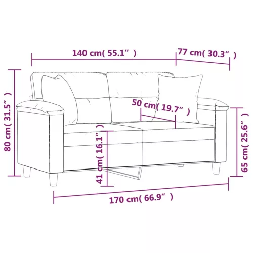 2 személyes bézs mikroszálas szövetkanapé párnákkal 140 cm
