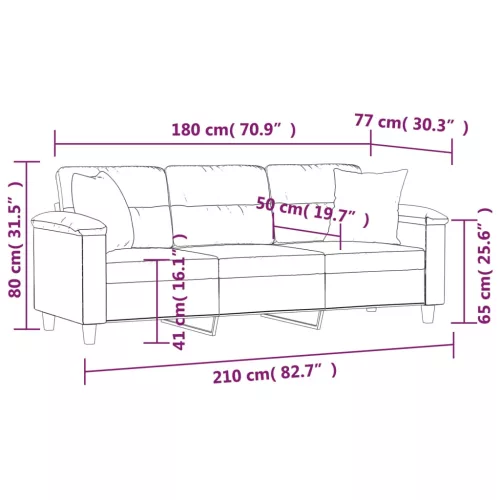 3 személyes sötétszürke mikroszálas kanapé párnákkal 180 cm