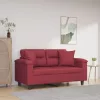 2 személyes bordó műbőr kanapé díszpárnákkal 120 cm