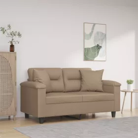   2 személyes cappuccino színű műbőr kanapé díszpárnákkal 120 cm