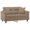 2 személyes cappuccino színű műbőr kanapé díszpárnákkal 120 cm