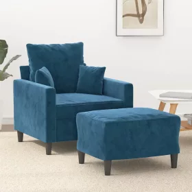 Kék bársony kanapéfotel lábtartóval 60 cm