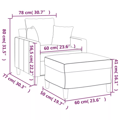 Kék bársony kanapéfotel lábtartóval 60 cm