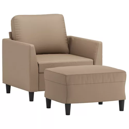Kávészínű műbőr kanapéfotel lábtartóval 60 cm