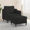 Fekete szövet kanapéfotel lábtartóval 60 cm