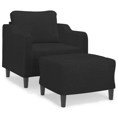 Fekete szövet kanapéfotel lábtartóval 60 cm