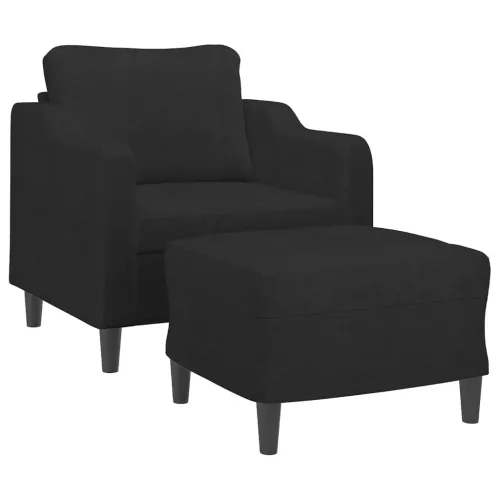 Fekete szövet kanapéfotel lábtartóval 60 cm