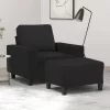 Fekete szövet kanapéfotel lábtartóval 60 cm
