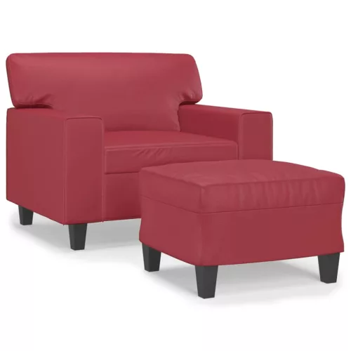 Bordó műbőr kanapéfotel lábtartóval 60 cm